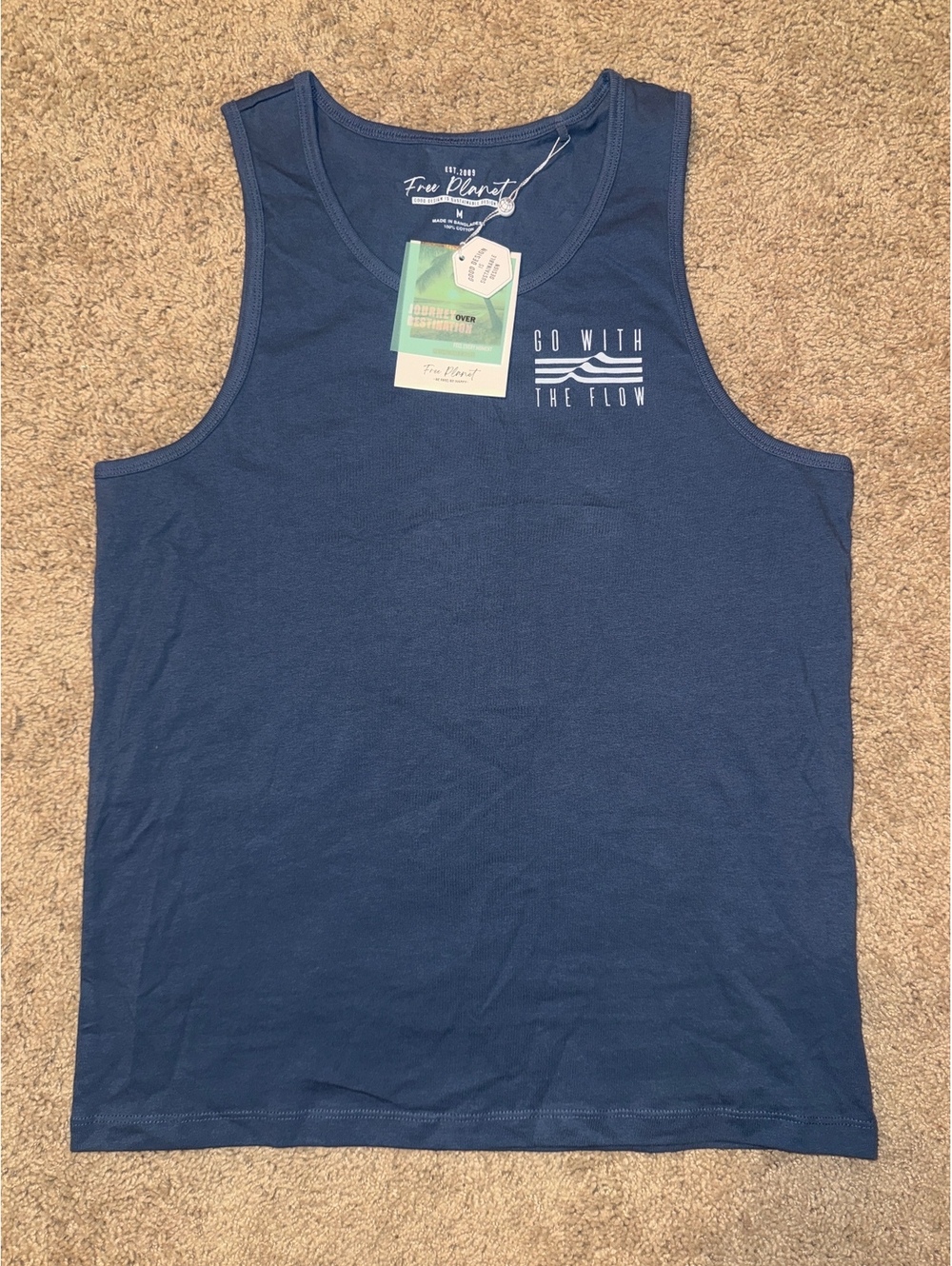 Free Planet Men's Bijou Blue Cotton Tank Top Size M